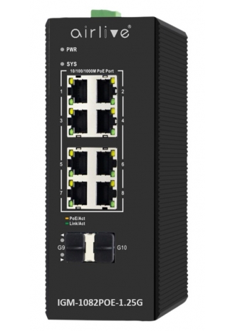 IGM-1082POE-1.25G: Industrial Ring Managed Gigabit PoE+ Switch