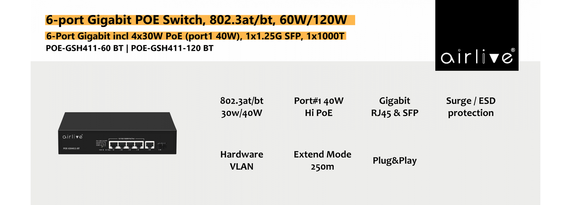 6-Port Gigabit PoE+ Switch – Small Network Switch with SFP