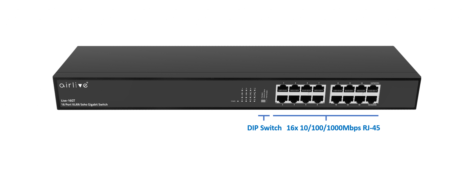 More than just a Plug-and-Play 16-Port Gigabit Switch VLAN and Flow Control supported