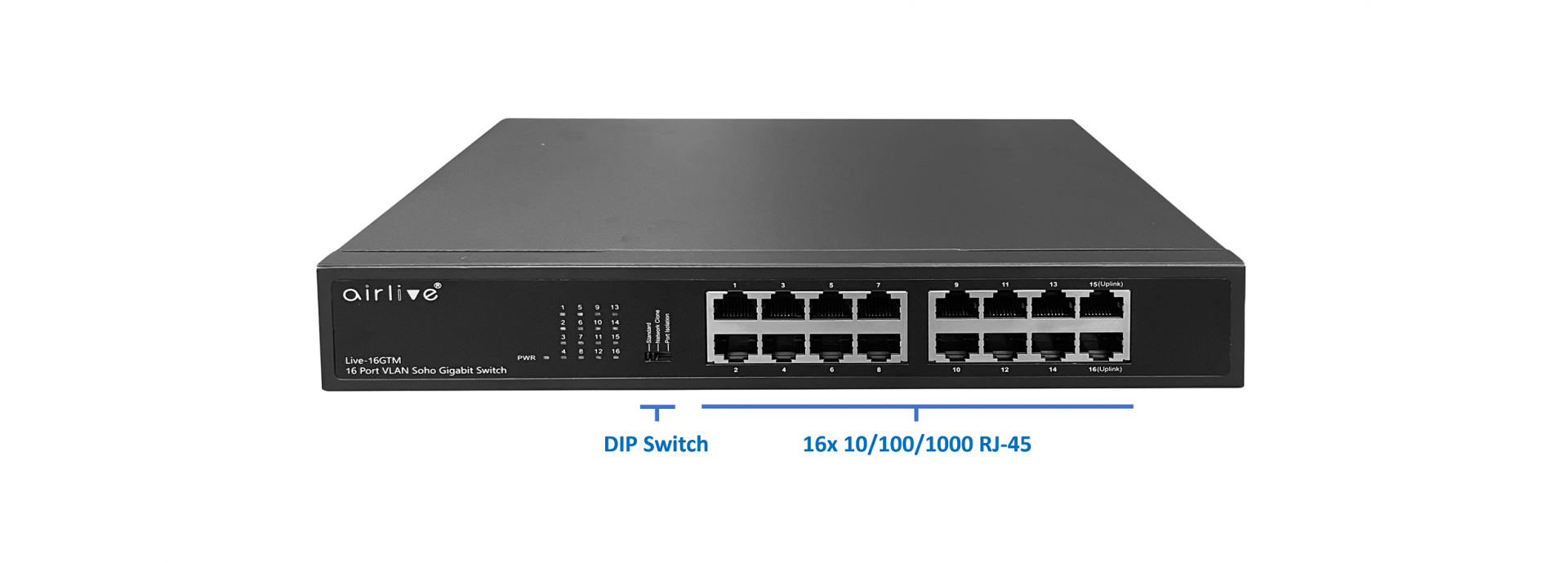 More than just a Plug-and-Play 16-Port Gigabit Switch VLAN and Flow Control supported