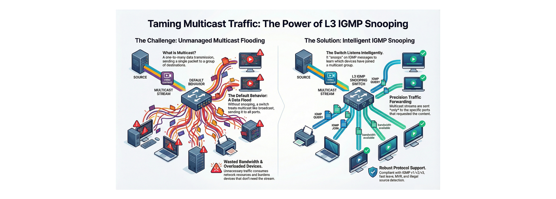 Strong L3 Multicast and Rich Multi-layer networking protocols