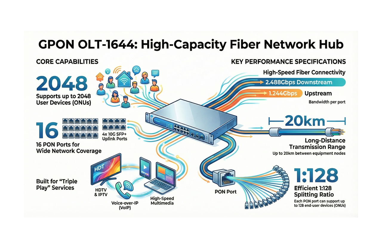 GPON OLT-1644 Fiber Network Hub