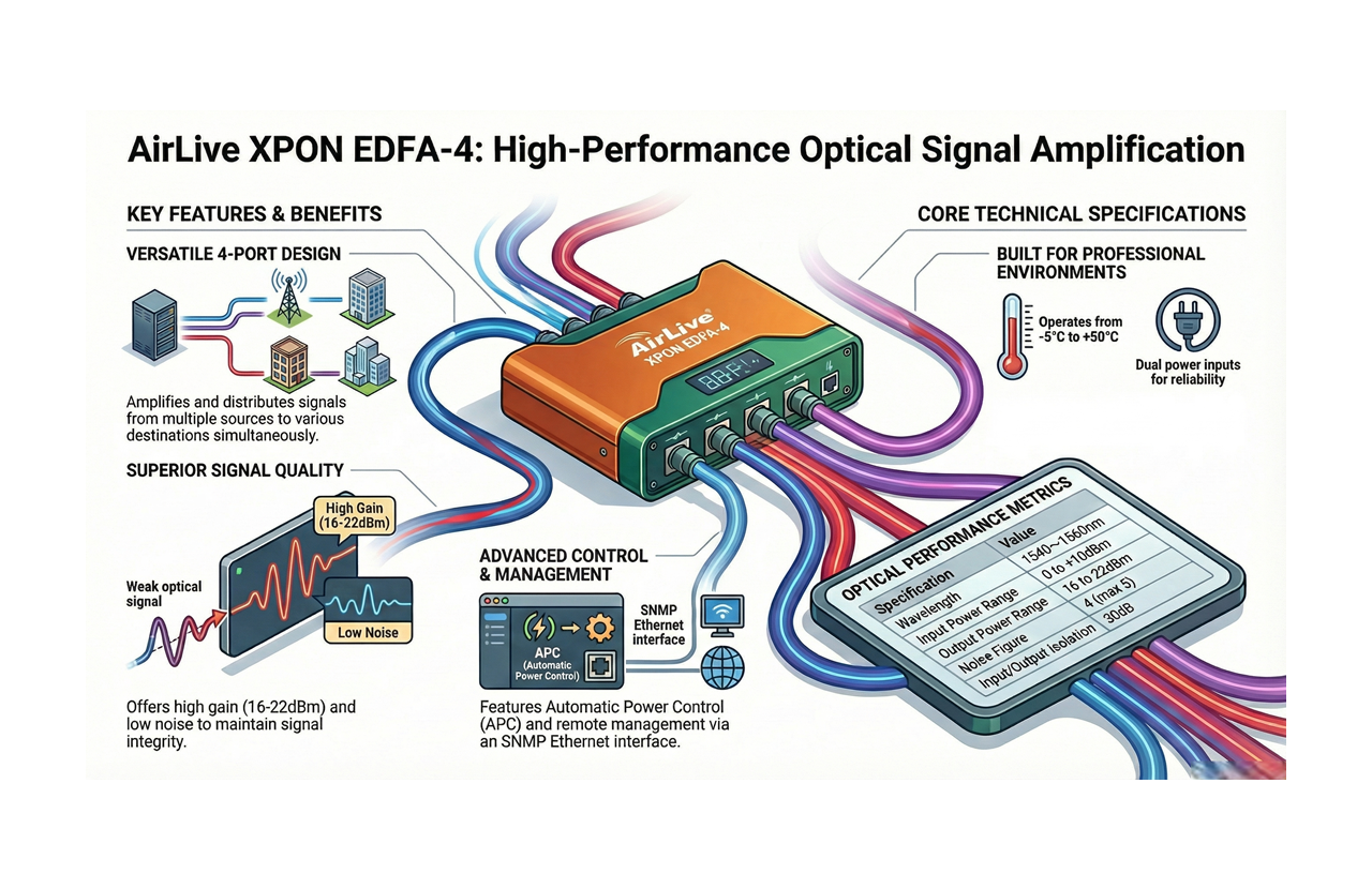 AirLive EDFA-4 Optical Amplifier Features