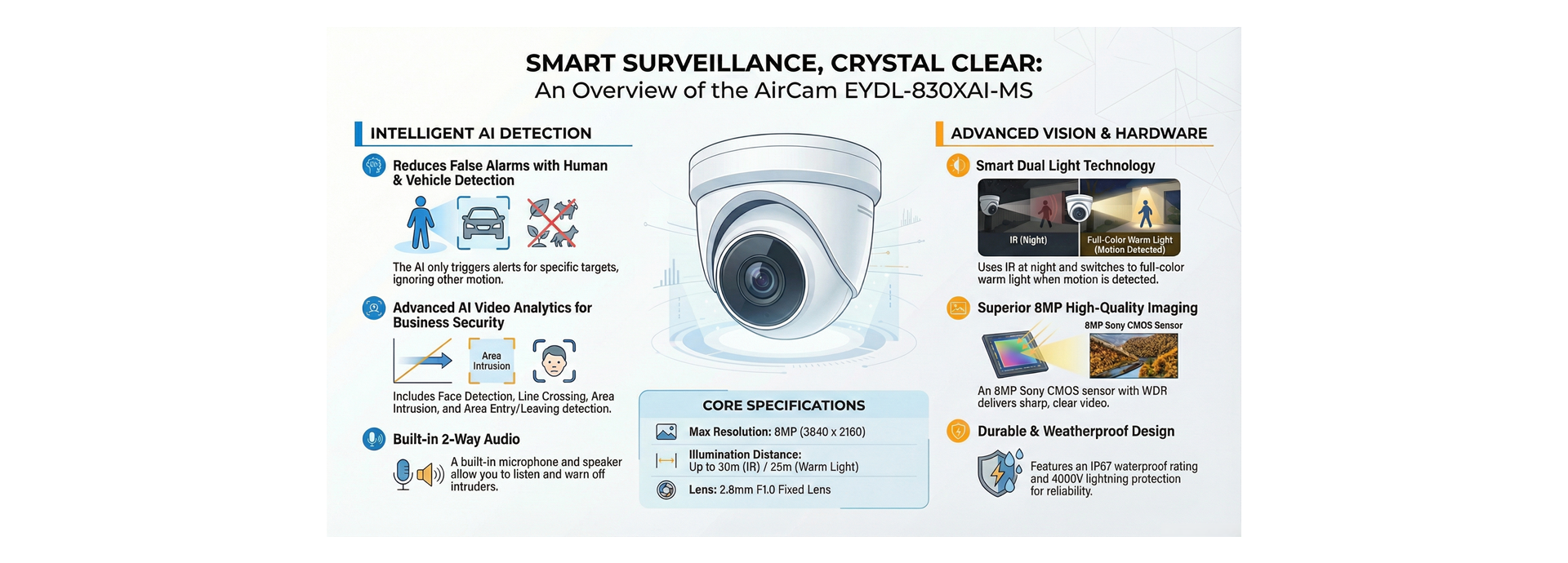 AirCam EYDL-830XAI-MS Smart Surveillance Camera Features Overview