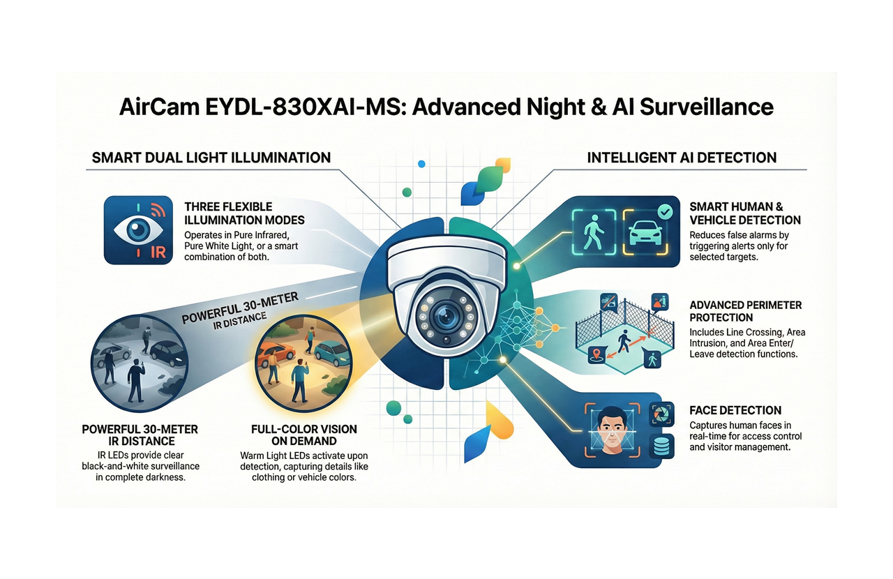 AirCam EYDL-830XAI-MS IR LEDs with a 30-meter IR distance