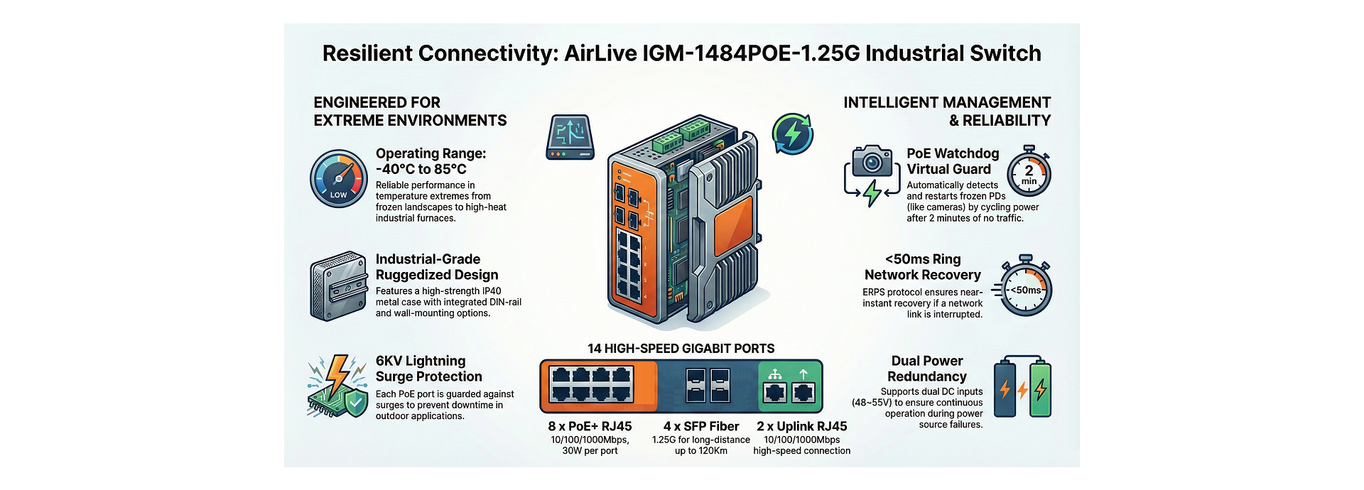 AirLive IGM-1484POE-125G Features