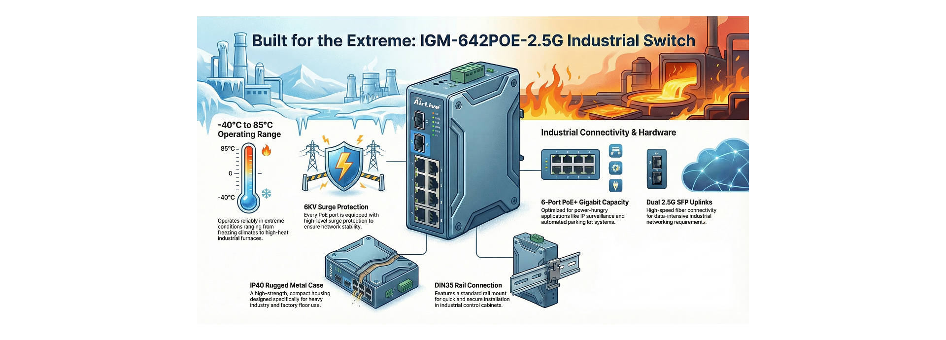 Wide temperature coverage from -40°C ~ 85°C