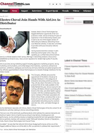 Electro Cheval Join Hands With AirLive As Distributor (news from ChannelTimes.com 170810)
