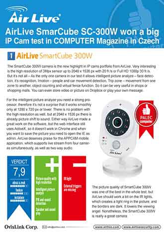 AirLive SmarCube SC-300W won a big IP Cam test in COMPUTER Magazine in Czech