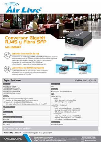 Conversor Gigabit RJ45 y Fibra SFP MC-1000SFP