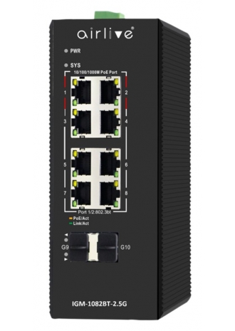 IGM-1082BT-2.5G: Industrial Ring Managed Gigabit PoE++ Switch