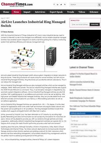 AirLive Launches Industrial Ring Managed Switch (news from ChannelTimes.com 170818)