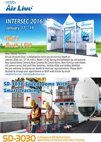 Invitation to Intersec Dubai 2016: Airlive SD3030 Speed Dome With Smart Tracking