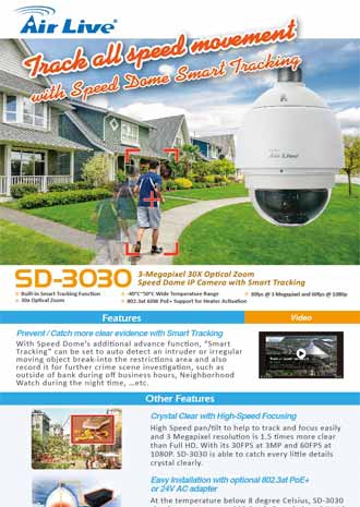 Track All Speed Movement with Speed Dome SmartTracking AirLive SD-3030