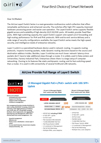 The Series of AirLive L3 PoE Ethernet Switches