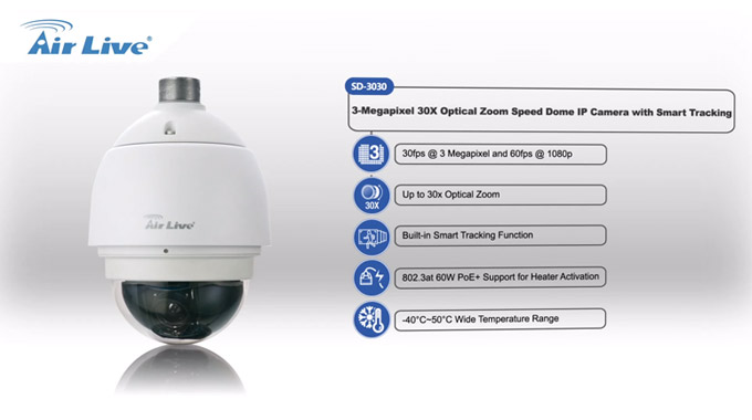 SD-3030 3-Megapixel 30X Optical Zoom Speed Dome IPCAM with Smart Tracking